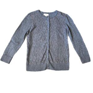 Loft Lace Front Button Up Sweater Gray Size S